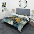 thumbnail image 1 of Designart "Abstracted Realities Gold Blue Composition" Abstract Shapes Bedding Covert Set - Abstract Gold Modern Bed Set With 2 Shams, 1 of 6