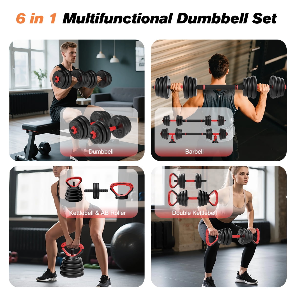 RELIFESPORTS 6-in-1 Adjustable Dumbbell Set | Squat Bar & Tire Flipper Included | Free Weights for Men & Women | Space-Saving Multifunctional Home Gym Equipment