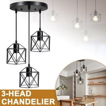 Vintage Pendant Light Fixtures (No Bulb Included) E26 Base Adjustable Hanging Pendant Lights Fixture with 3 Light Cage Shade, Flush Mount Ceiling Swag Lighting