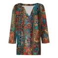 thumbnail image 4 of 3/4 Sleeve Tops for Women Dressy Spring Tops for Women Women's Fashion Boho Shirts Floral Printed T-Shirt 3/4 Sleeves Blouse V-Neck Casual Tops Brown XXXL, 4 of 5