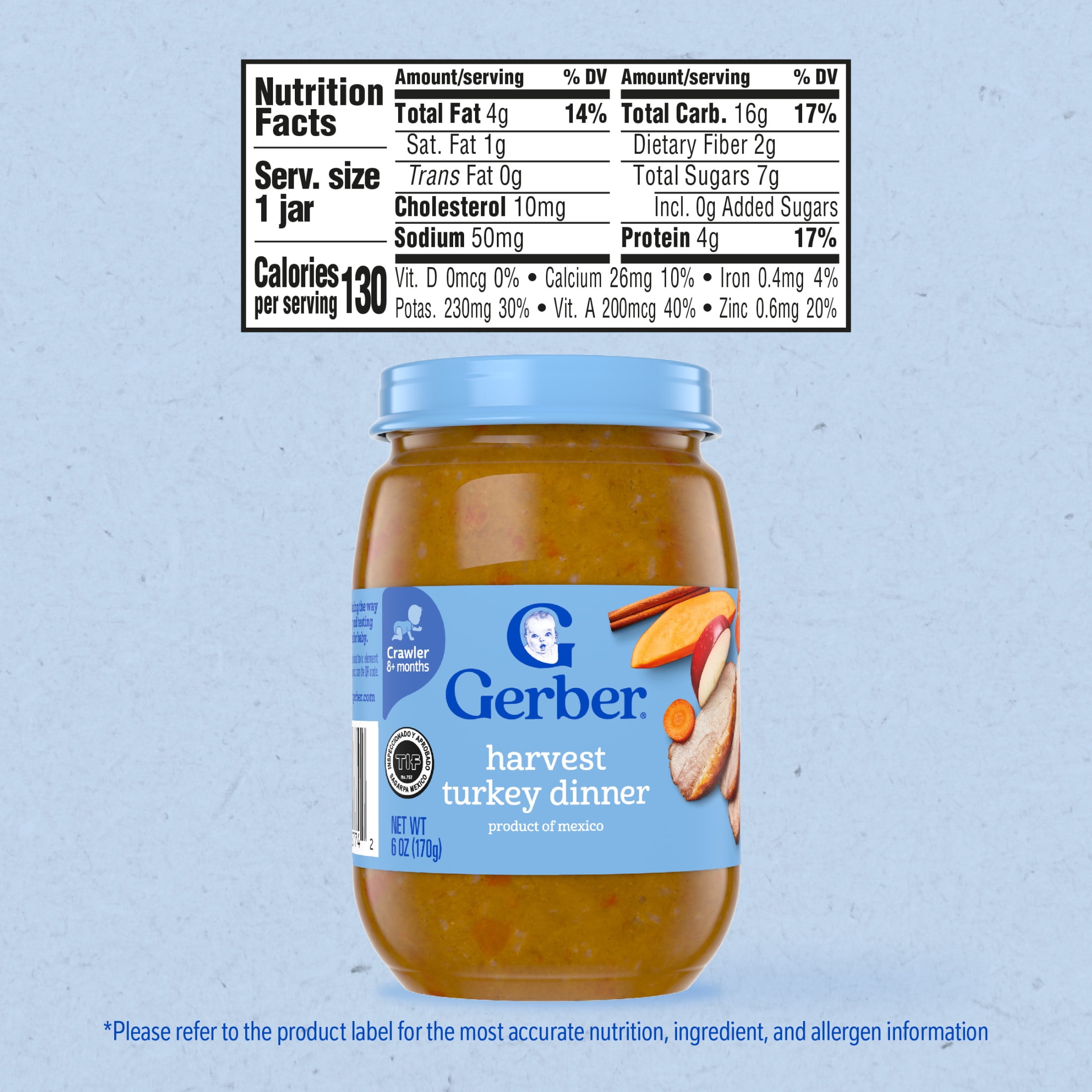 (6 pack) Gerber 3rd Foods Mealtime for Baby Baby Food, Harvest Turkey Dinner, 6 oz Jar