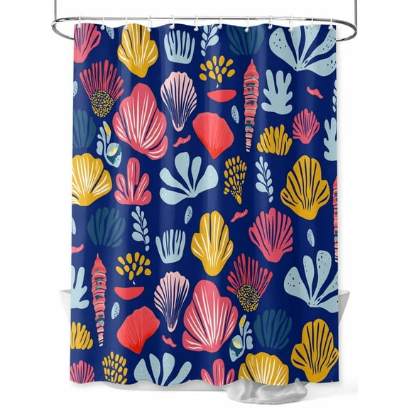 Fsddascl Blue Coastal Shower Curtain Set - 36" x 78" Washable Bathtub Curtain with 12 Hooks, Watercolor Summer Ocean Seashells Conch Waterproof Fabric Stall Shower Curtains for Bathroom/Bathtub