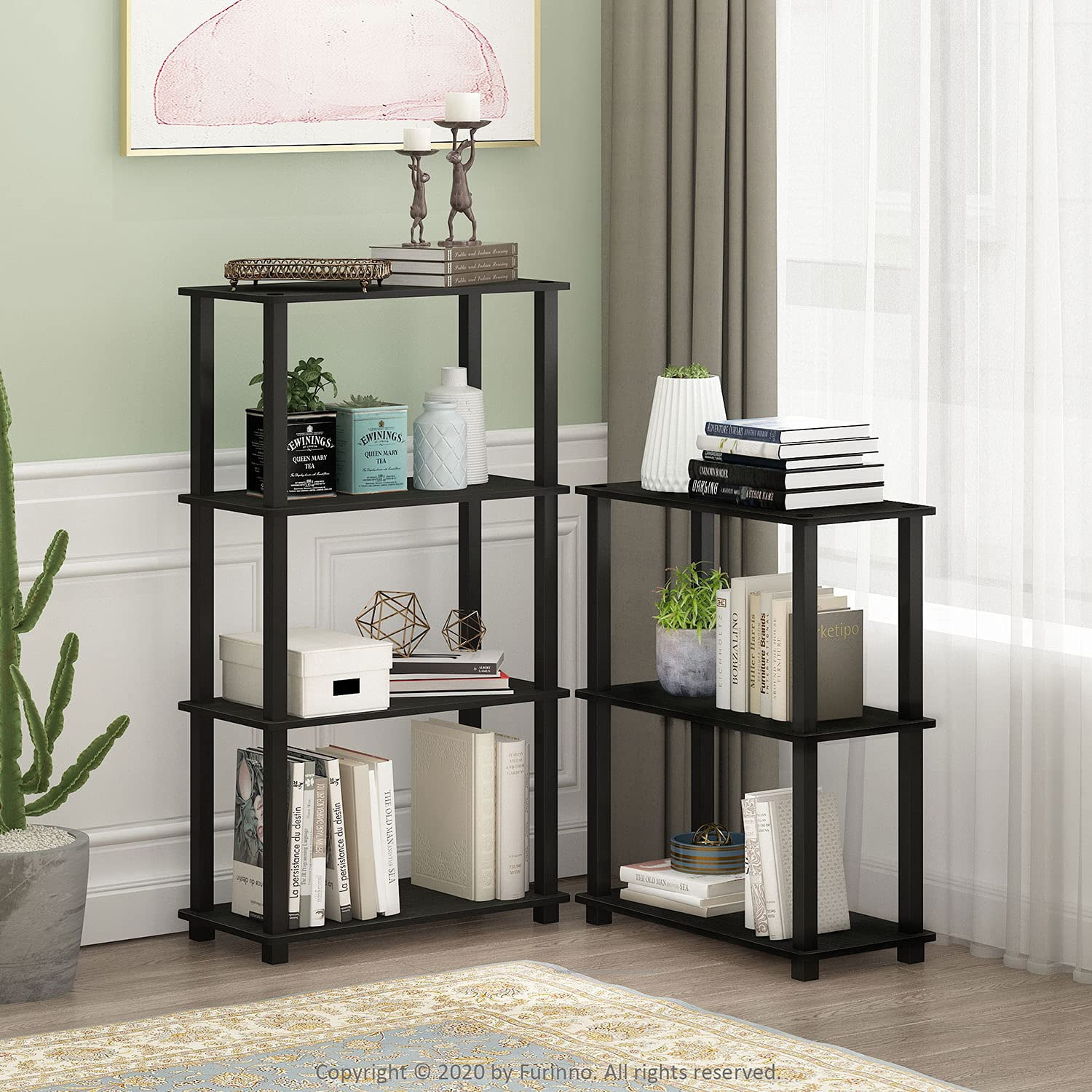 Furinno Multipurpose 23.6 W x 11.4 D x 43.25 H 4-Shelf Freestanding Shelves, Americano and Black