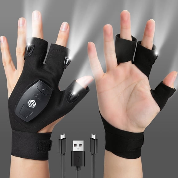 ThxToms Gants de Lampe de Poche à DEL Rechargeables, Cadeaux pour Lui Mari Petit Ami, Lumière Mains Libres pour Électricien, Plombier, Camping, Pêche, Réparations (Noir)