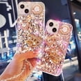 thumbnail image 4 of for iPhone 15 Glitter Bling Case,Cute Luxury 3D Crown Crystal Rhinestone Diamond Sparkle Stunning Stones Pearl with Wrist Strap Chain Women Girls Protective Case for iPhone 15 6.1 inch (Pink), 4 of 4