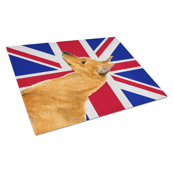 Caroline's Treasures Min Pin with English Union Jack British Flag Glass Cutting Board Large Size