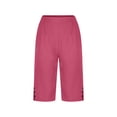 thumbnail image 6 of Women's Casual Bermuda Knee Length Pants Elastic Waist Loose Straight Leg Capri Pants with Pockets, 6 of 8