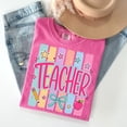 thumbnail image 2 of VibeNest Studio Unisex Striped Teacher Preppy Bow Cute Back to School Appreciation Garment Dyed Graphic T-Shirt, 2 of 8