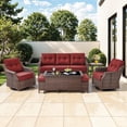 thumbnail image 3 of Bellefurn Outdoor Patio Furniture Set with 6 inch Thick Cushion and Swivel Rocker Chairs,Wicker Sofa,Coffee Table and Ottomans,7Pcs Outdoor Conversation Set for Porch,Deck,Yard, 3 of 13