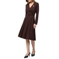 thumbnail image 4 of INSPIRE CHIC Women's A-Line Work Dress Lapel V Neck Long Sleeve Elegant Fit and Flare Dresses with Belted S Dark Brown, 4 of 5