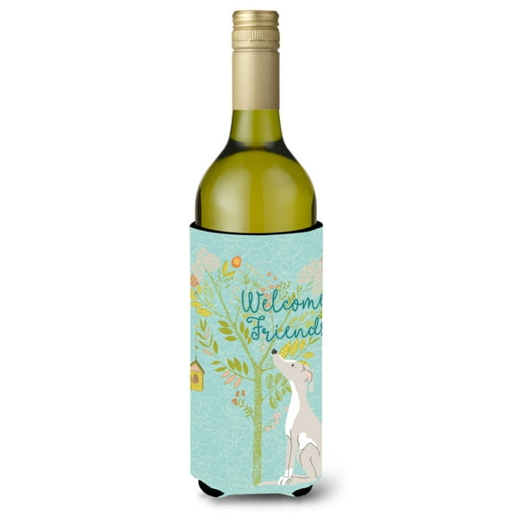 Carolines Treasures BB7636LITERK Welcome Friends Italian Greyhound Wine Bottle Beverge Insulator Hugger  Wine Bottle