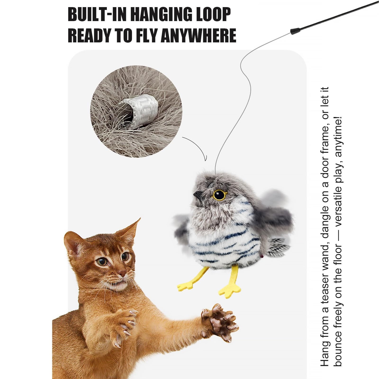 Automatic Flapping Simulation Bird Cat Teaser Stick - Chirping Design for Indoor Cats, Boredom Relief, Lightweight & Safe Material, Suitable for Kittens & Adult Cats Daily Play, Easy to Hang, 1pc