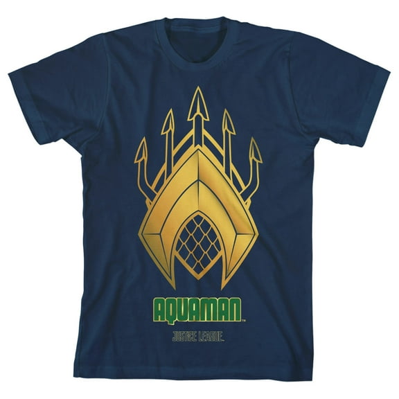 Justice League Movie Aquaman Logo and Trident Boy's Navy T-shirt-Medium