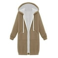thumbnail image 5 of Lovskoo Winter Coats for Women 2023 Trendy Zip Up Hoodies Solid Color Thick and Fleece Fall Oversized Sweatshirts Casual Long Sleeve Pocket Hooded Long Outerwear Khaki, 5 of 7