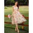 thumbnail image 4 of Apricot Floral Organza Midi Dress With Puff Sleeves And Sweetheart Neckline, 4 of 7