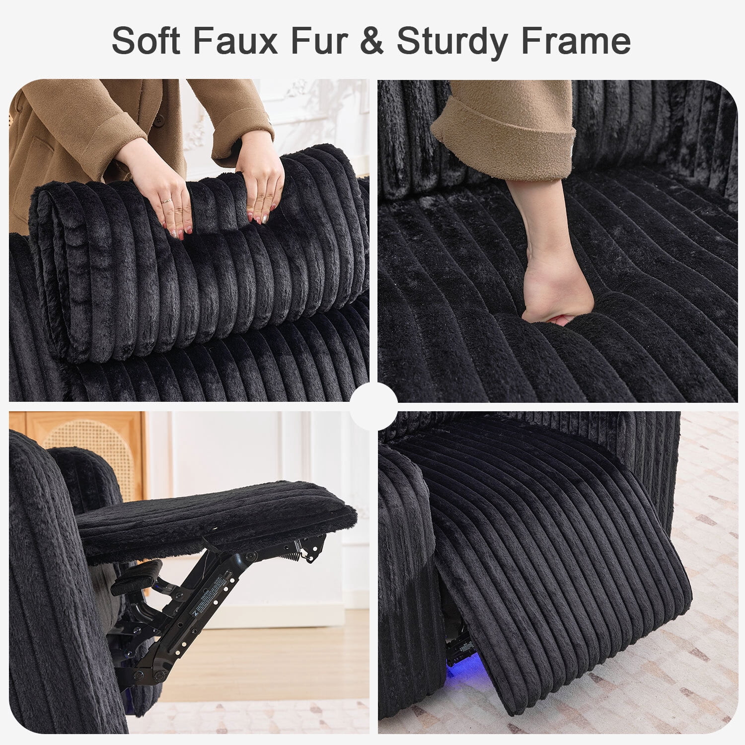3PCS Power Zero Gravity Reclining Sofa Set with Adjustable Headrests,Bluetooth Speakers,Reading/LED Lights,Type C/USB Port,Cup Holders,Storage Console,Faux Fur Electric Couch,Loveseat,Recliner,Black