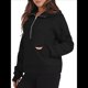 thumbnail image 2 of Sudadera Holgada de Larga con Capucha y Bolsillo con Media Cremallera para Mujer, Otoño e Invierno Negro L, 2 of 10