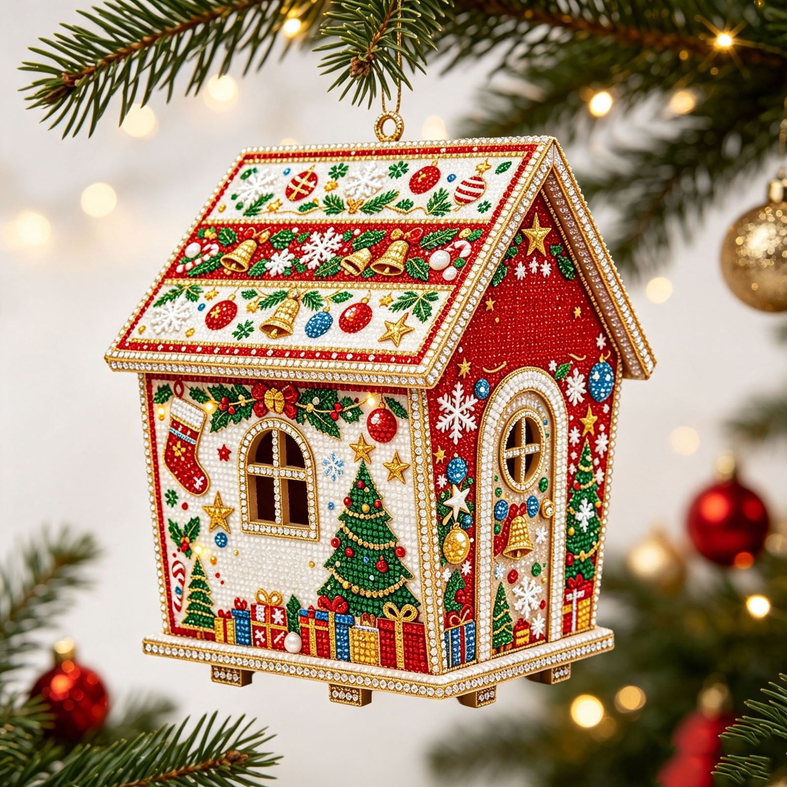 Christmas Ornaments Pearl Inlay Painting Art Set DIY Wood Hanging For Tree Wall Window Festive Home Decor