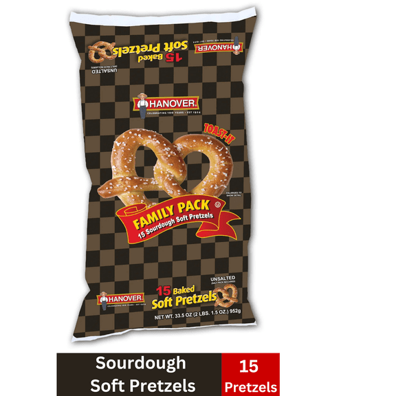 Hanover Sourdough Soft Baked Pretzels, 15 Count, 33.5oz Frozen Bag
