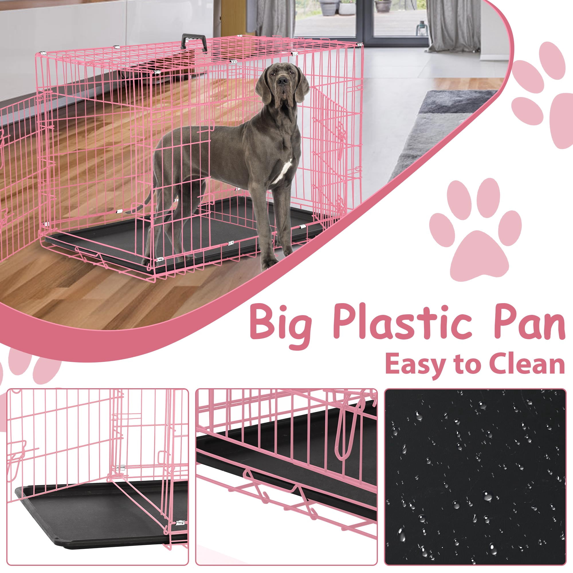 CL.HPAHKL 48 inch Dog Cage for Large Dogs Indoor, Folding Dog Crates and Kennels Double Door, Pet Cage with Tray Pan for Dogs ,dog crates for large dogs