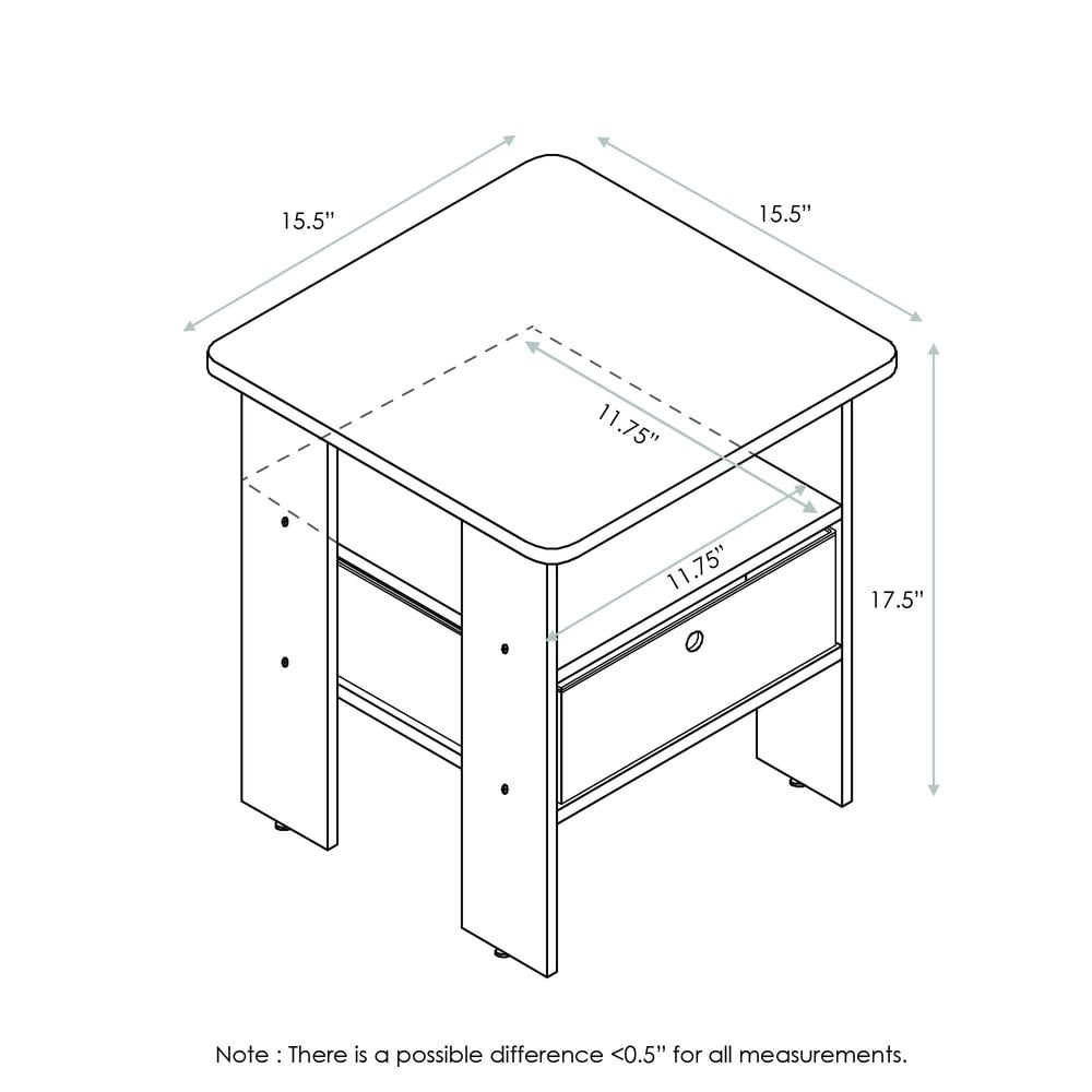 Furinno ANDREY Engineered Wood End Table with Bin Drawer in Sonoma Oak/Ivory