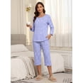 thumbnail image 5 of MINTREUS Women's Pajama Set Three-Quarter Sleeve Pajama Top and Pants Two-Piece Set Summer Loungewear, 5 of 7