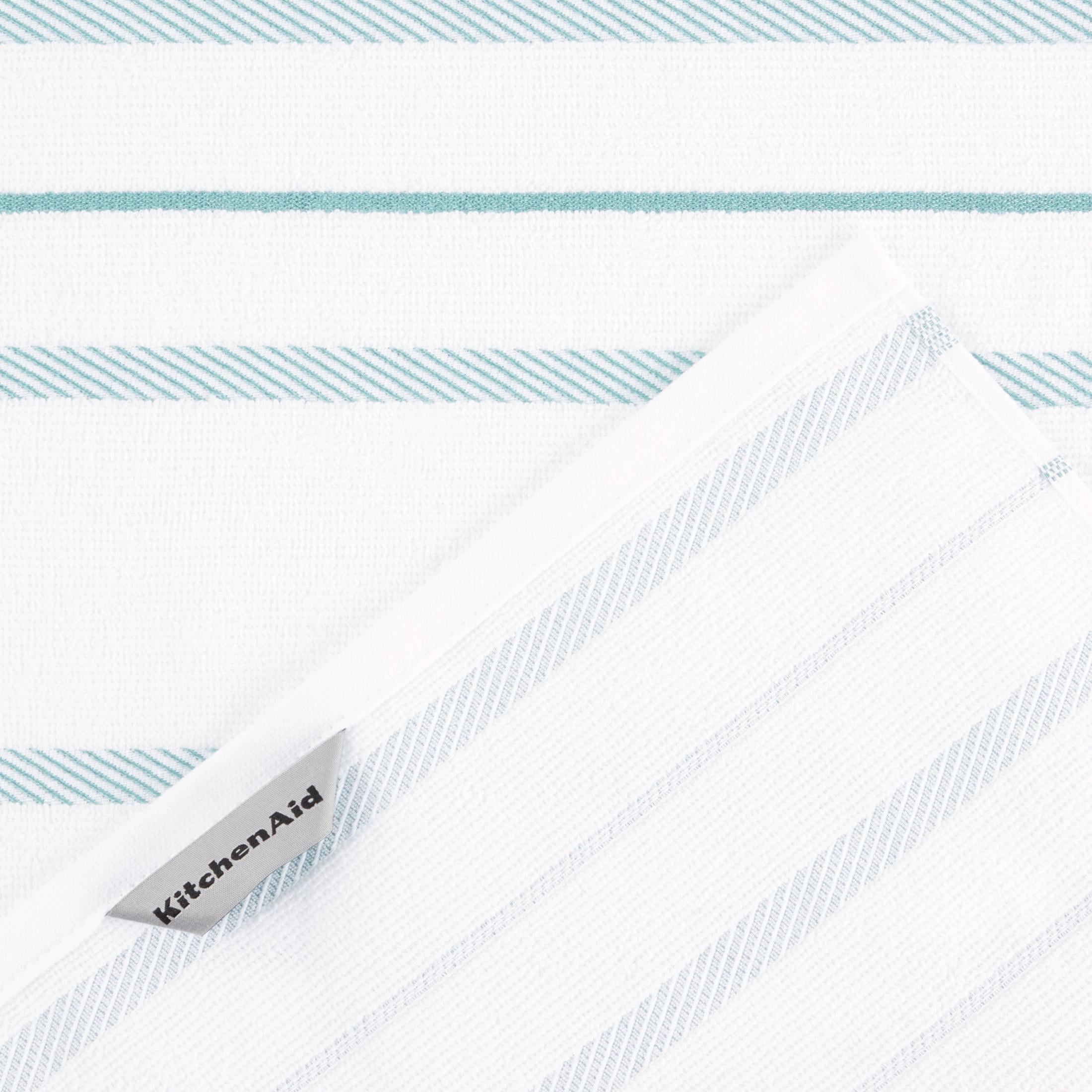 KitchenAid Albany Kitchen Towel 4-Pack Set, Light Aqua/White, 16"x26"