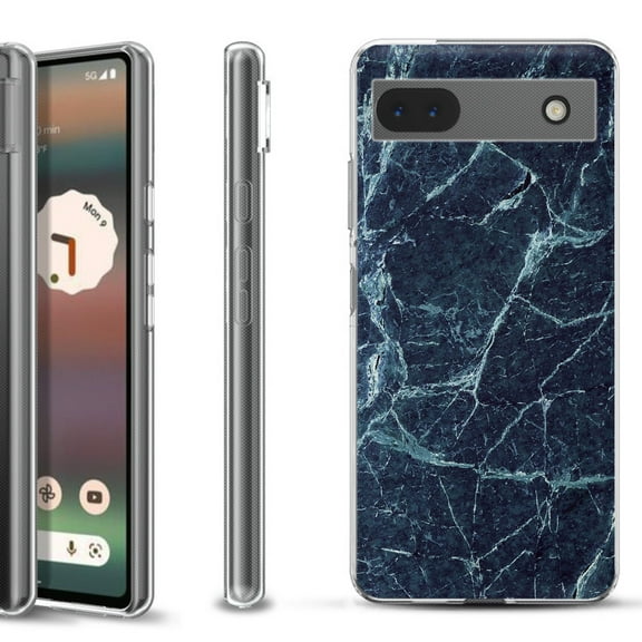 Slim-Fit Gel TPU Phone Case for Google Pixel 6a, by OneToughShield ® - Marble / Blue