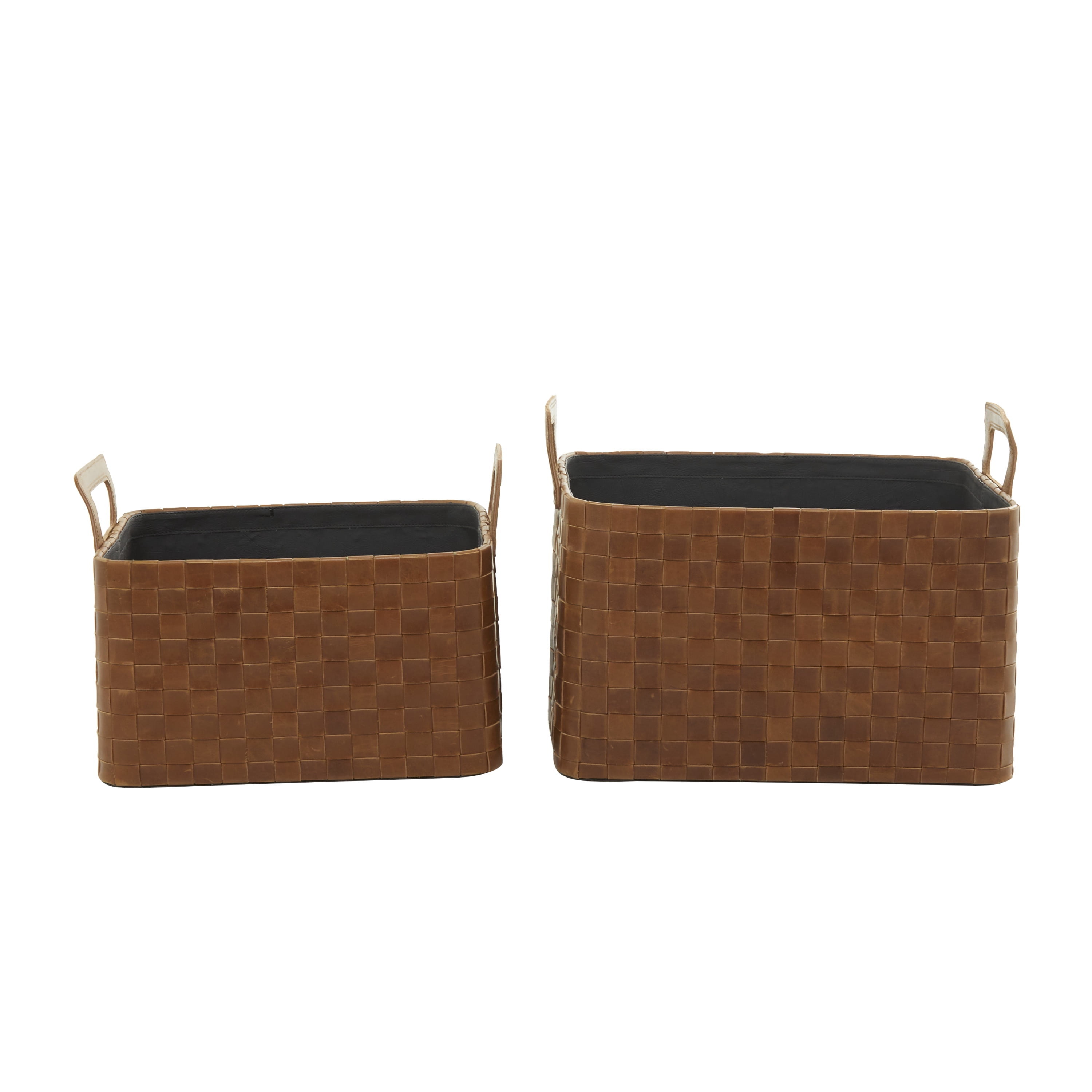 DecMode 15"W, 14"H Leather Modern Storage Basket, Brown, 2-Piece