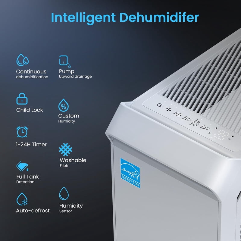 60 pt. 5000 sq. ft. Energy Star Dehumidifier for Basement, Viewable Side Bucket