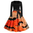 thumbnail image 1 of Vestido de Halloween para mujer, vestido vintage de manga larga con estampado de murciélago rojo, disfraz gótico para fiesta, 1 of 3