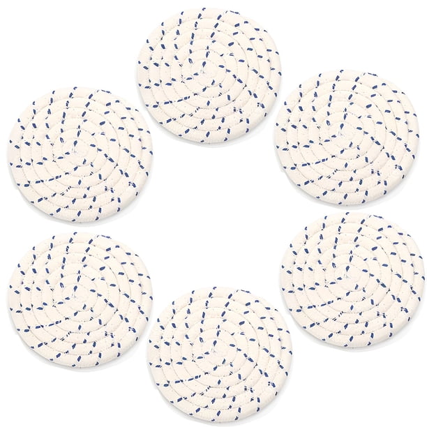 Cateissary 6 uds manteles individuales resistentes a las manchas antideslizantes taza lavable cojín hecho a mano aislamiento trenza posavasos vajilla Mostrada Punto blanco y azul Cateissary HA073250-09