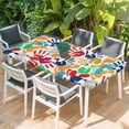 thumbnail image 2 of Colorful Handprints Table Cloths for 3 Foot Rectangle Tables, Rainbow Abstract Hand Foot Prints Patio Waterproof Elastic Fitted Tablecloths, Washable Rectangular Table Cover for Camping, 2 of 8