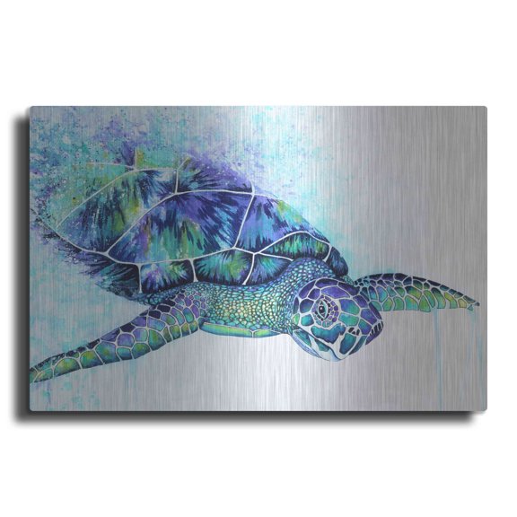 Luxe Metal Art 'Sea Turtle' by Michelle Faber, Metal Wall Art, 16"x12"