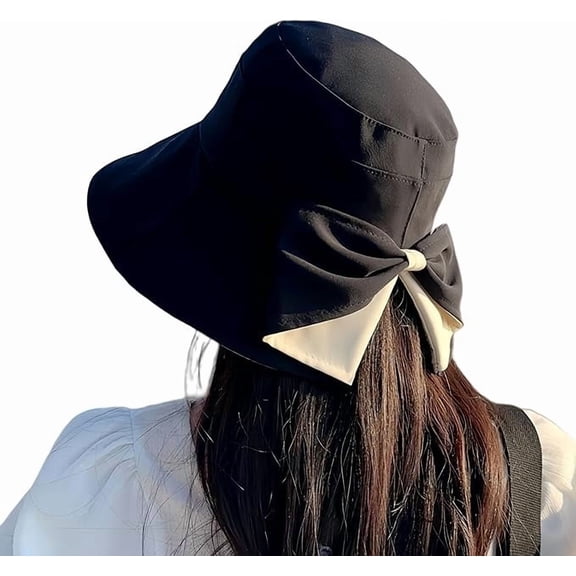 Women's Bowknot Wide Brim Sun Hat – Foldable, 360° Protection UV Protection Breathable Summer Travel Beach Hat(xw)
