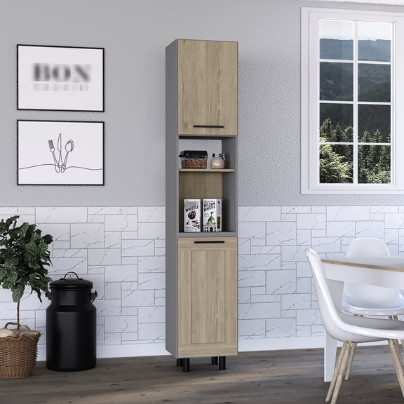 Double Door Kitchen Pantry In Pine With 6 Shelves Inside Pantry, For A Tidy Storage