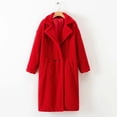 thumbnail image 2 of Lovskoo 2024 Womens 2023 Winter Fleece Teddy Sherpa Jacket Notch Lapel Thick Warm Longline Coats with Pockets Outerwear Overcoat Red, 2 of 5