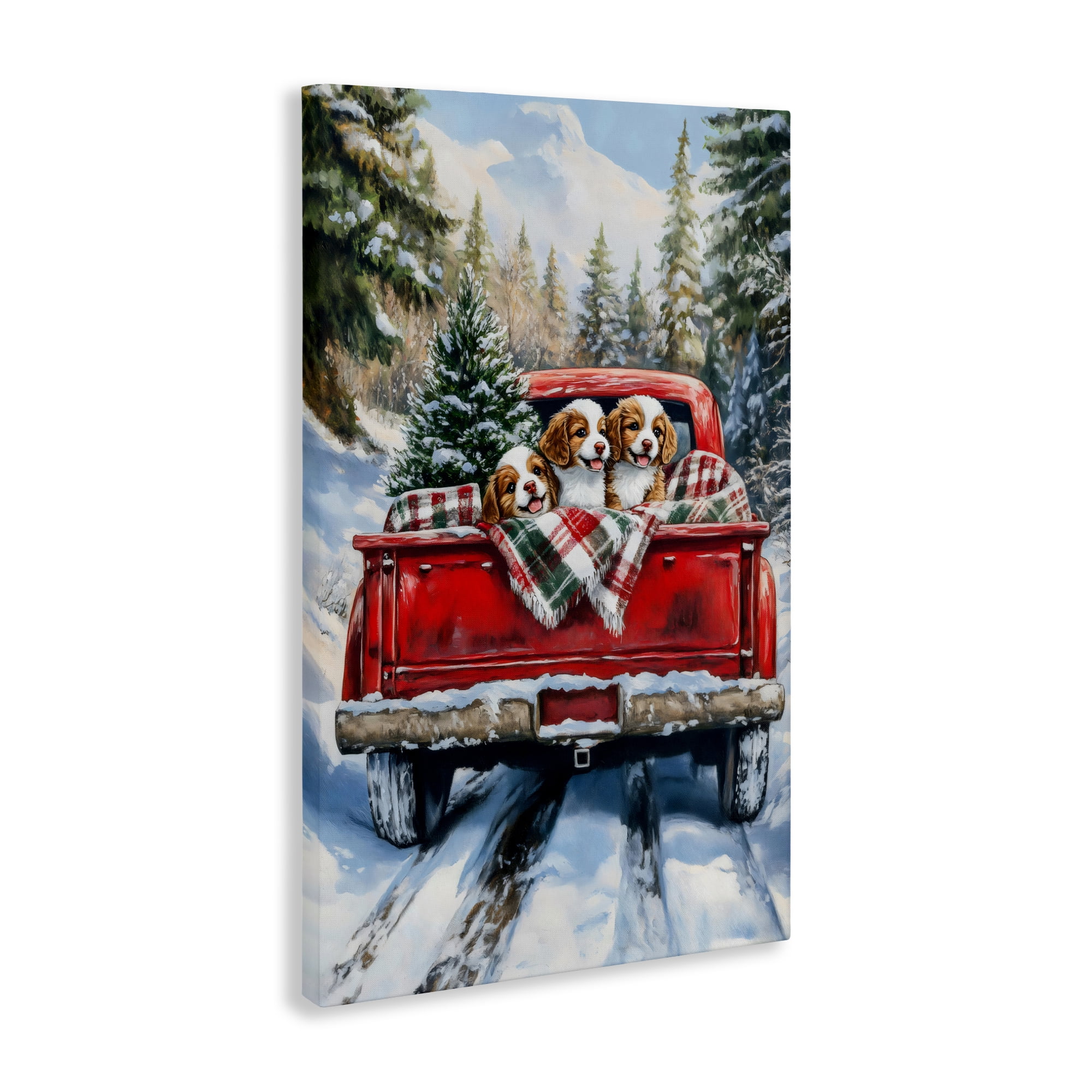 Christmas Truck Pups Trio Canvas Wall Art, design by Petal Prints Design