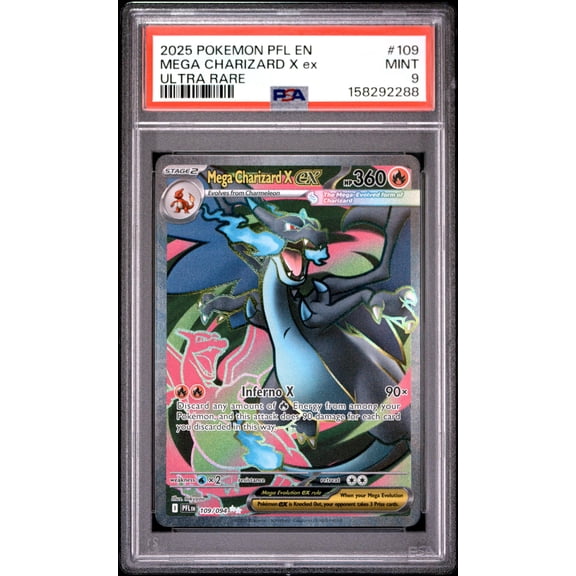Collectible 2025 Pokemon Mega Evolution Phantasmal Flames Ultra Rare Mega Charizard X Ex #109 PSA 9