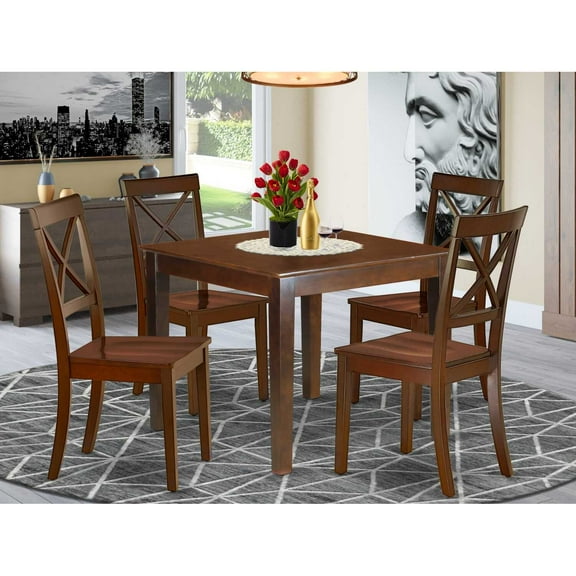 East West Furniture Dining Room Set Mahogany, OXBO5-MAH-W