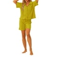 thumbnail image 2 of INSPIRE CHIC Women's Mother's Day Pajamas Set Short Sleeve Button Down Shirt with Shorts Casual Outfits Loungewear S Green, 2 of 6