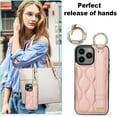 thumbnail image 3 of Finger Loop Ring Wrist Band Case for iPhone 16 Pro with Keychain, Adjustable Wristband Holder Kickstand [Stand Function] PU Leather Cover Case for Apple iPhone 16 Pro ZHD-Rose, 3 of 16