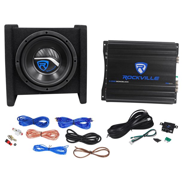 Rockville RV8.1A 400w 8" Loaded Car Subwoofer Enclosure+Mono Amplifier
