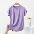 thumbnail image 5 of Blczomt Plain Women Tops Summer Basic Tee Shirt Casual Crew Neck Purple Short Sleeve Shirts Women, 5 of 5
