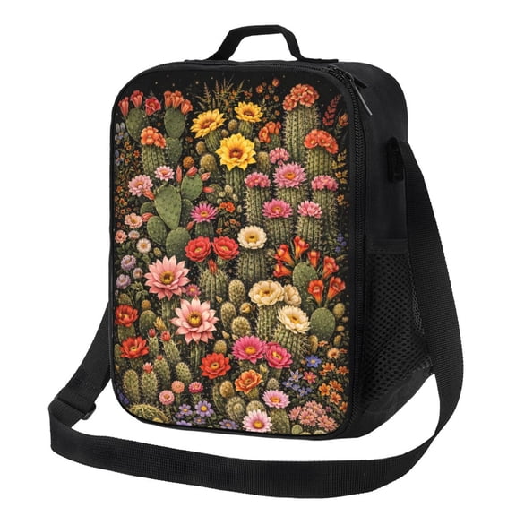 Cactus Desert Botanical Lunch Bag Insulated Thermal Box with Shoulder Strap & Handle for Work and Picnic