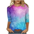 thumbnail image 2 of Nrmvnmi Womens 3/4 Length Sleeve Cotton Tops Casual Floral Print Round Neck Tie Dye Summer/Fall Tops Loose Fit Elastic and Lightweight Blouse For Women, 2 of 6