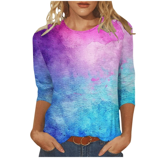 Wanfds Multicolor Ladies Tops 2025 Spring Fashion Crew Neck Three-Quarter Sleeve Top XL