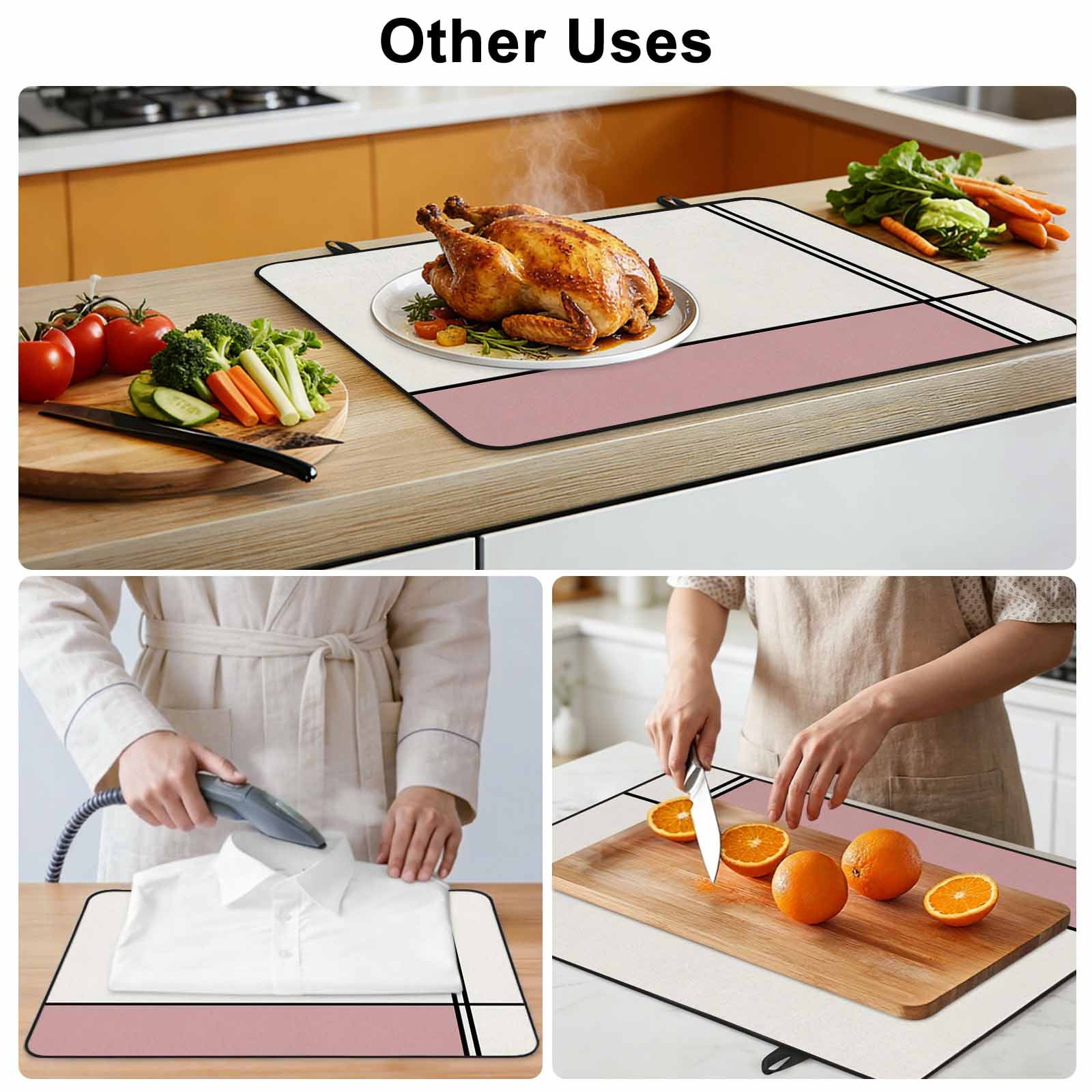Pink Geometric Stove Top Cover for Electric Stove, Heat-proof & Non Slip Glass Top Stove Cover Protector, Modern Beige Color Block Black Lines Art Kitchen Flat Cooktop Rubber Mat 28.5x20.5 Inches