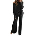 thumbnail image 2 of Winter 2 Piece Set for Women 2 Piece Sets for Women Fall Sweater Sets for Women Womens 2 Piece Outfits One Shoulder Knit Sweater Pullovers Wide Leg Pants Sets Sweatsuit Tracksuit, Black-L, 2 of 5