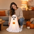 thumbnail image 6 of MYUNNIL Cute Light up Ghost Ornament, 19" White Fall Warm LED Fabric Ghost Tabletop Decoration with Plush Pumpkin, Reusable Luminous Seasonal Decor for Home Mantel Shelf Party, 6 of 6